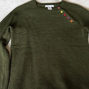 Olive Green Sweater with Colorful Button Accents